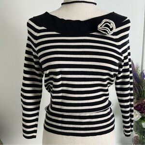 VTG  90s Cream Black  Flirty Top with Rosette French Girl Balletcore Soft Goth